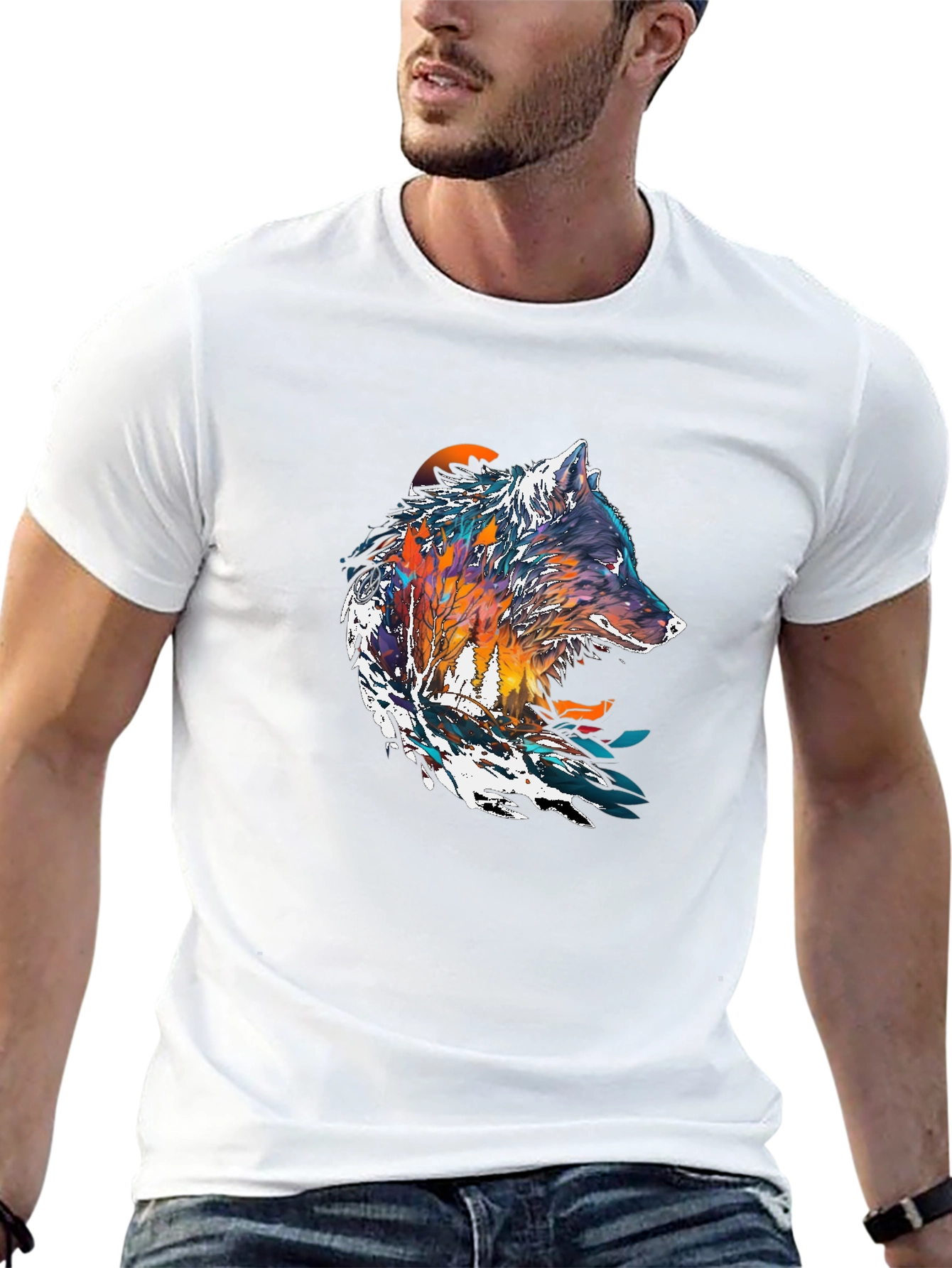 Artistic Wolf Graphic Black T-Shirt - Unique Design