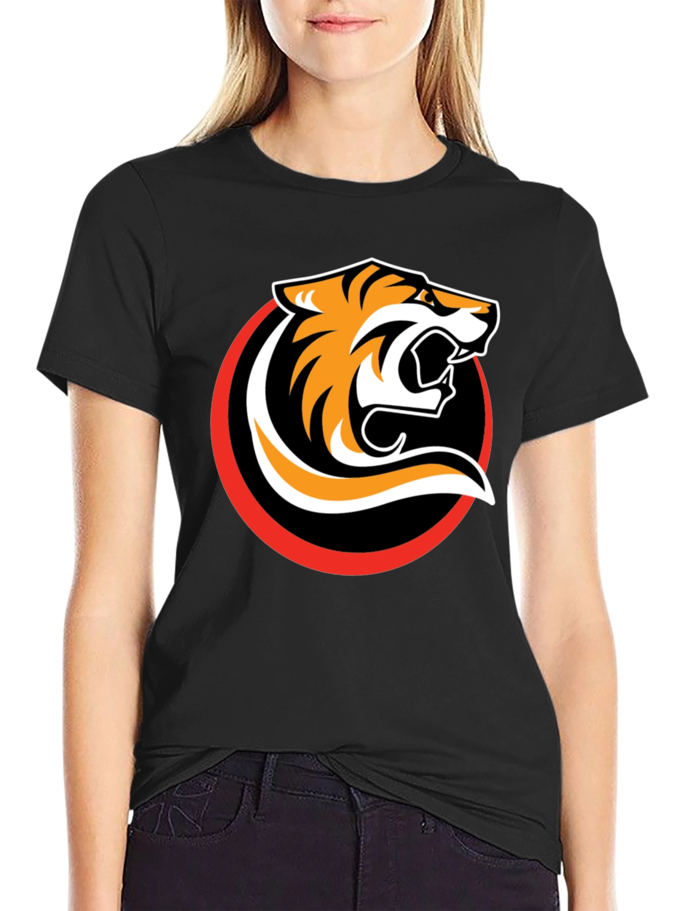 Black T-Shirt with Bold Tiger Graphic