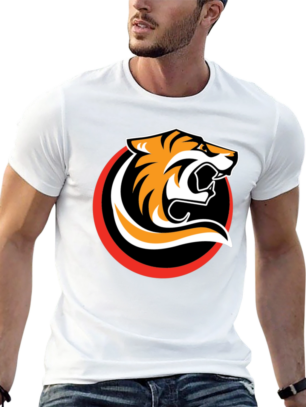 Black T-Shirt with Bold Tiger Graphic