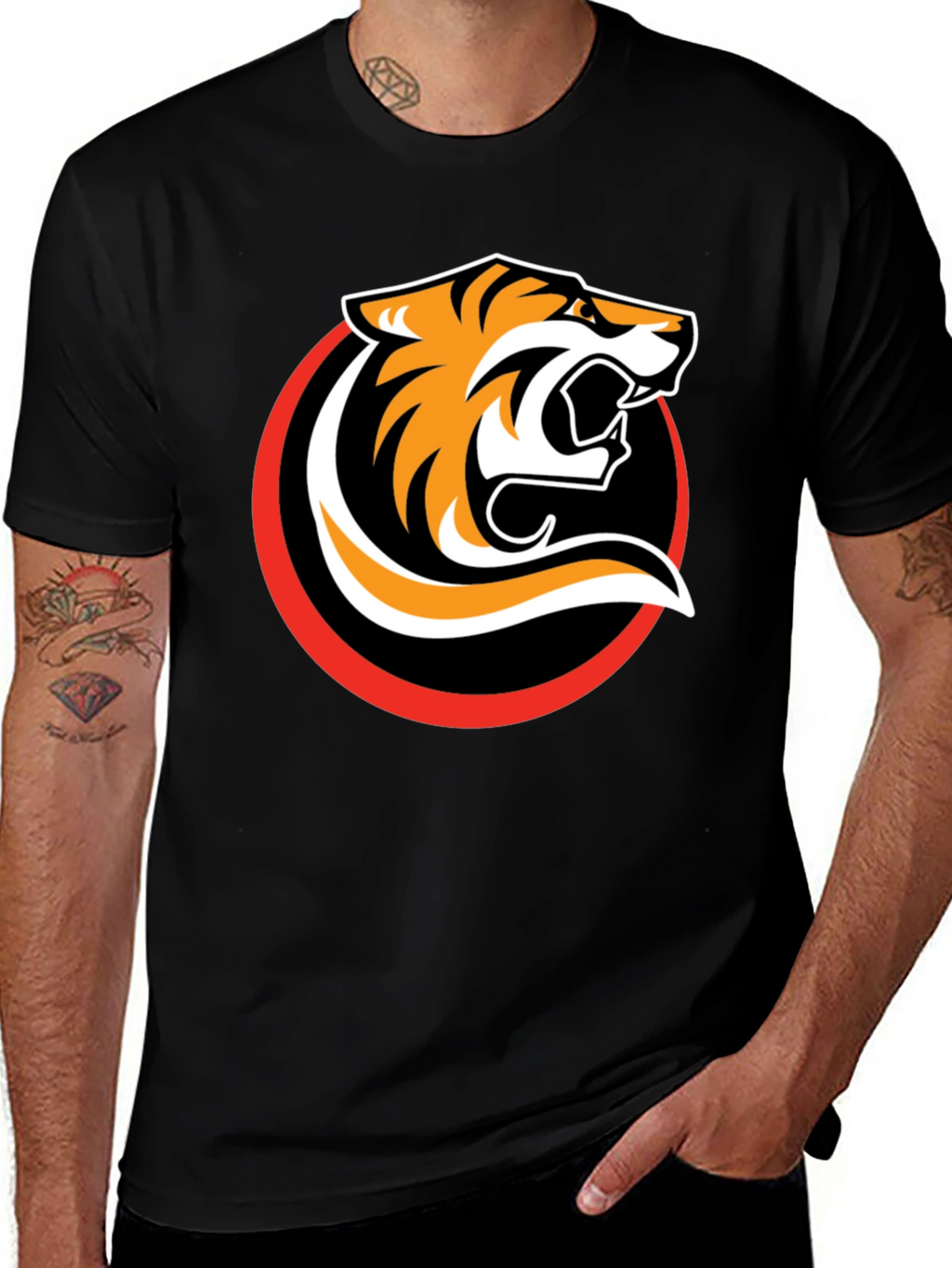 Black T-Shirt with Bold Tiger Graphic