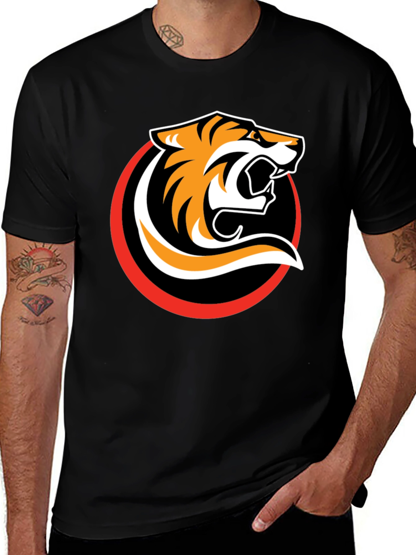 Black T-Shirt with Bold Tiger Graphic