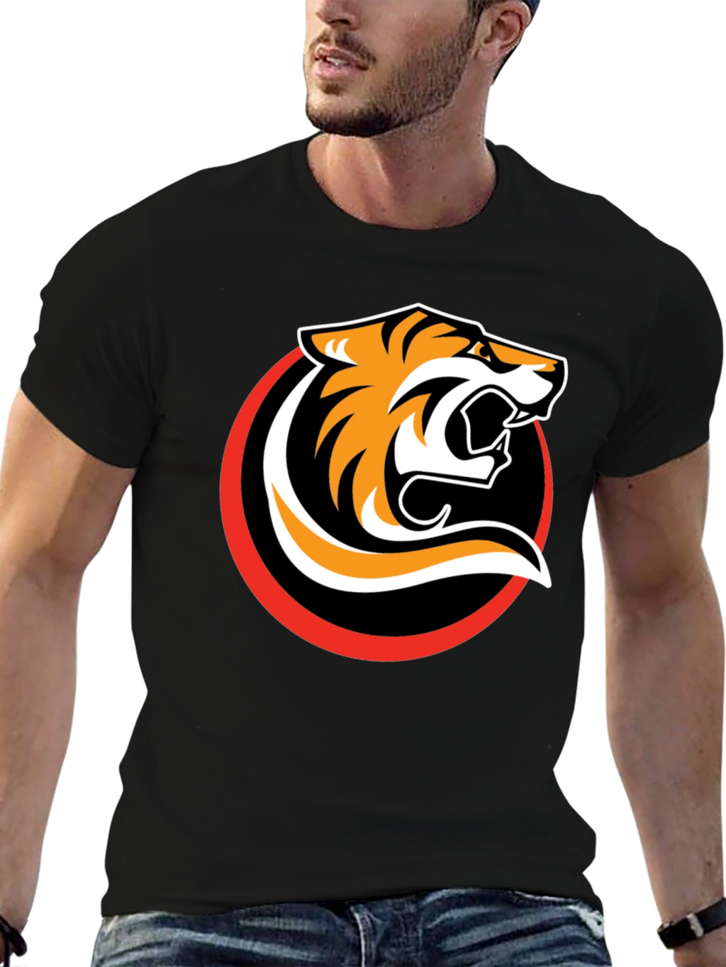 Black T-Shirt with Bold Tiger Graphic