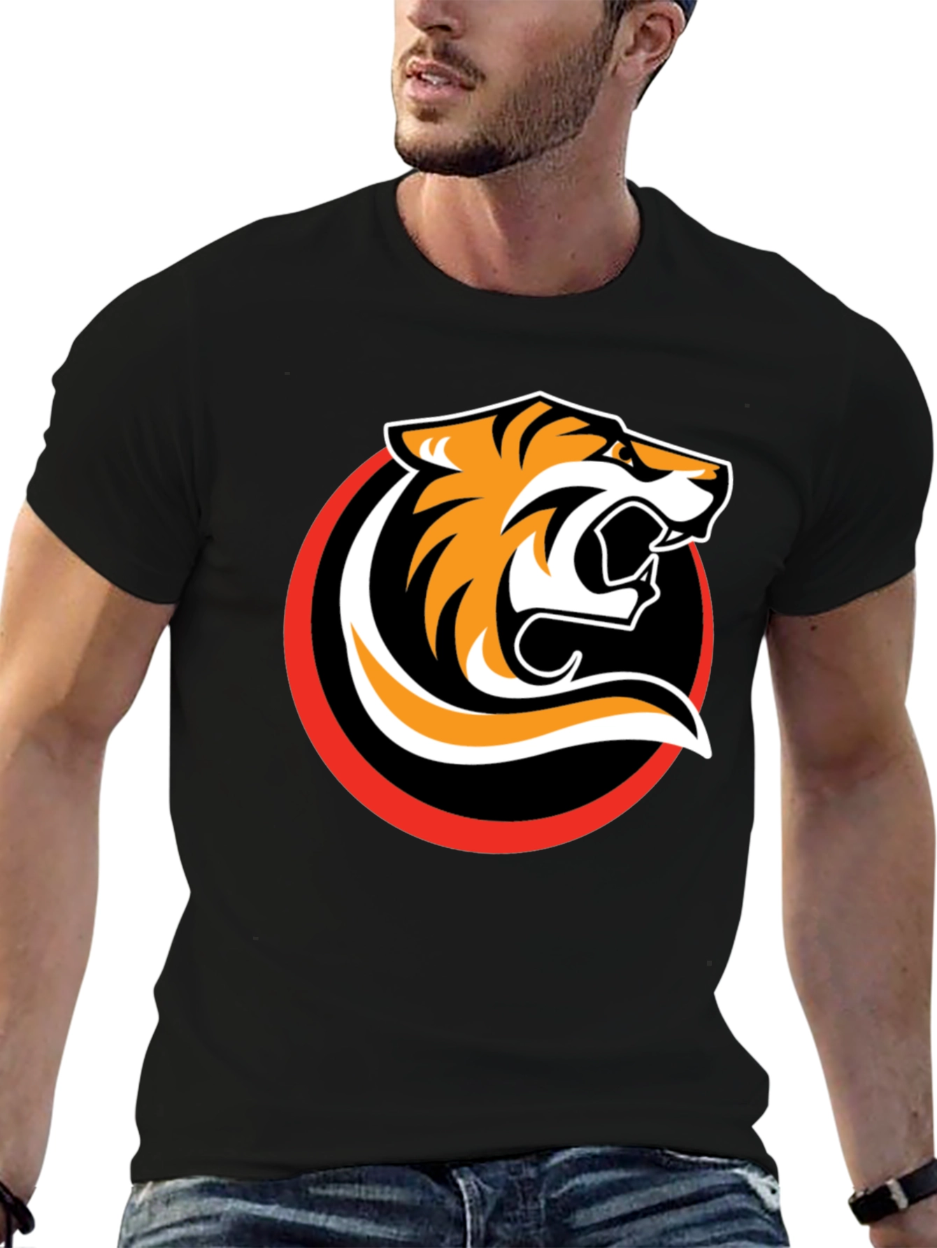 Black T-Shirt with Bold Tiger Graphic