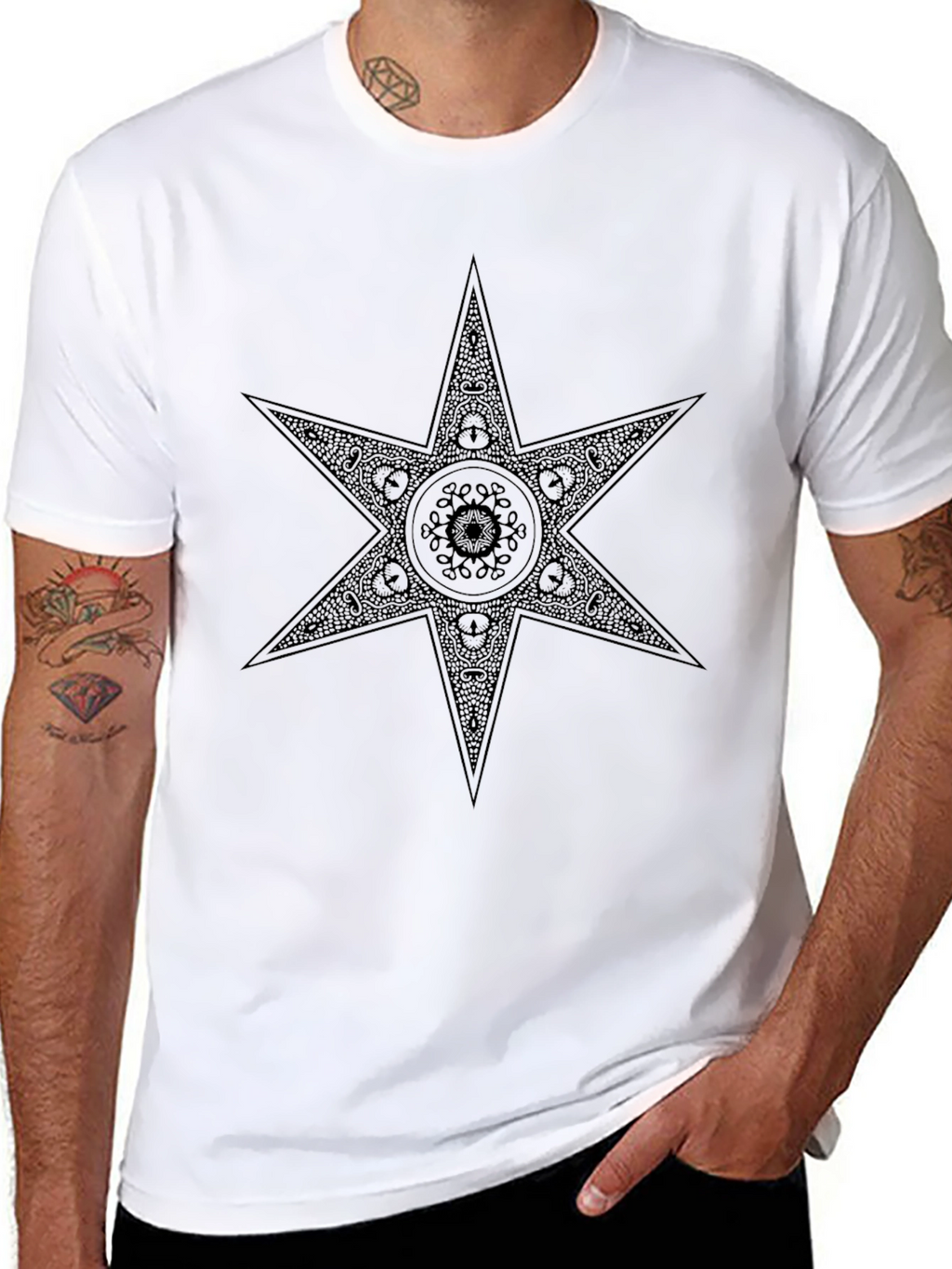 Geometric Star Design Black T-Shirt