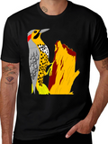 Woodpecker Graphic Tee - Nature Lovers Black T-Shirt