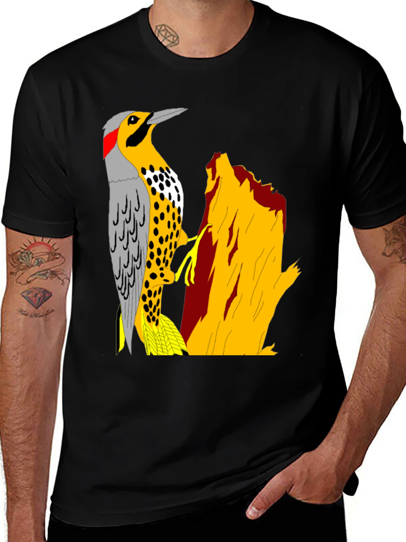 Woodpecker Graphic Tee - Nature Lovers Black T-Shirt