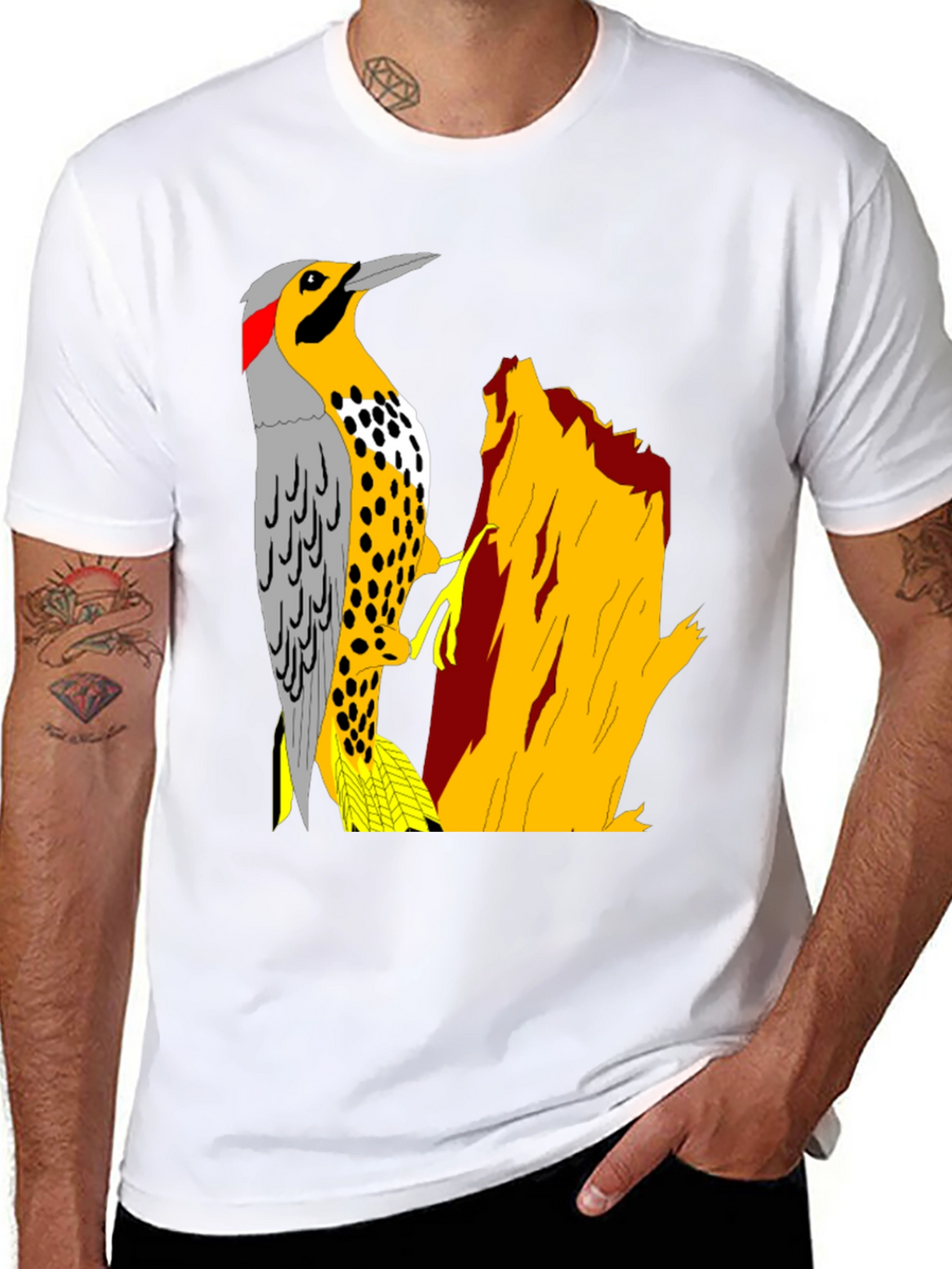 Woodpecker Graphic Tee - Nature Lovers Black T-Shirt