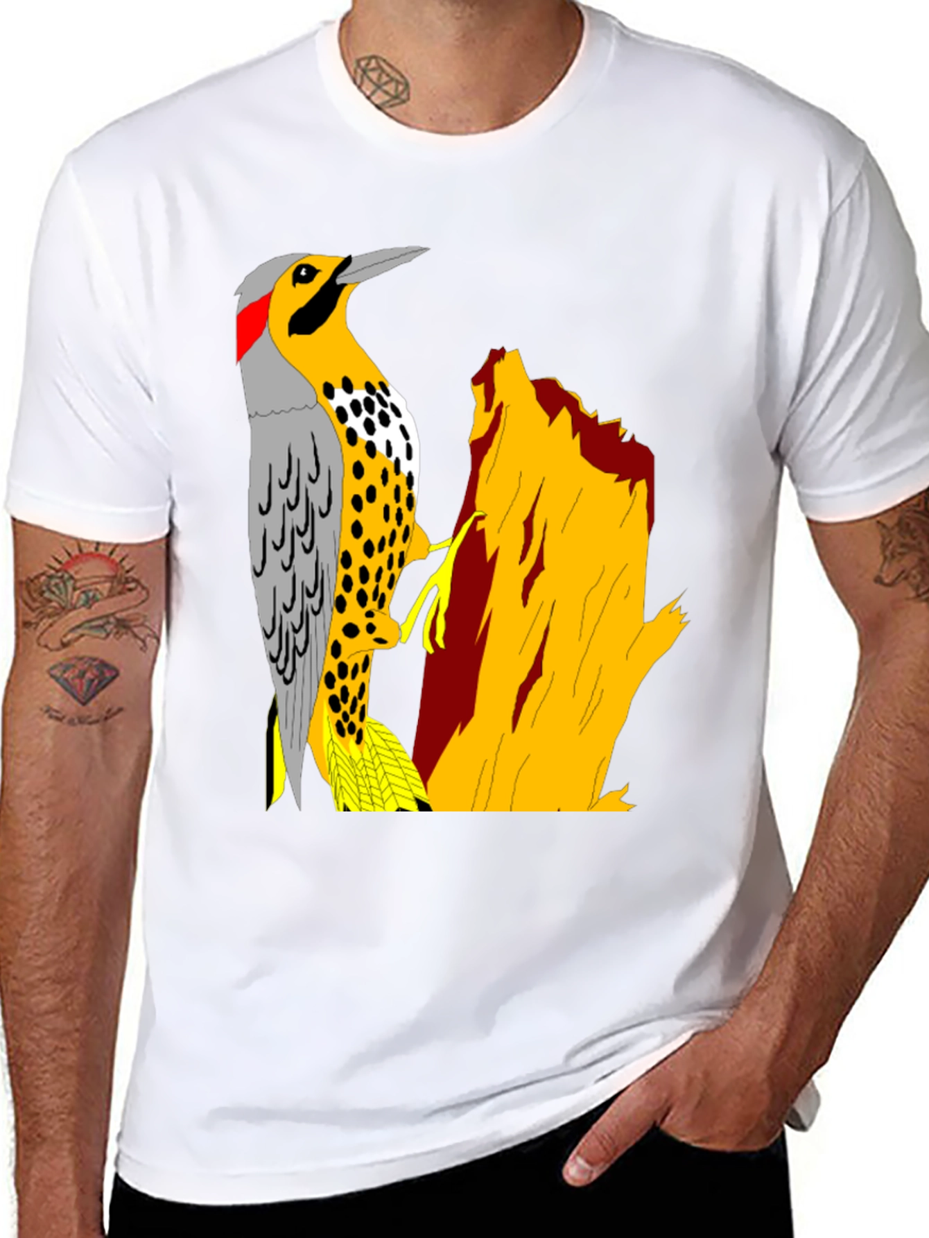Woodpecker Graphic Tee - Nature Lovers Black T-Shirt