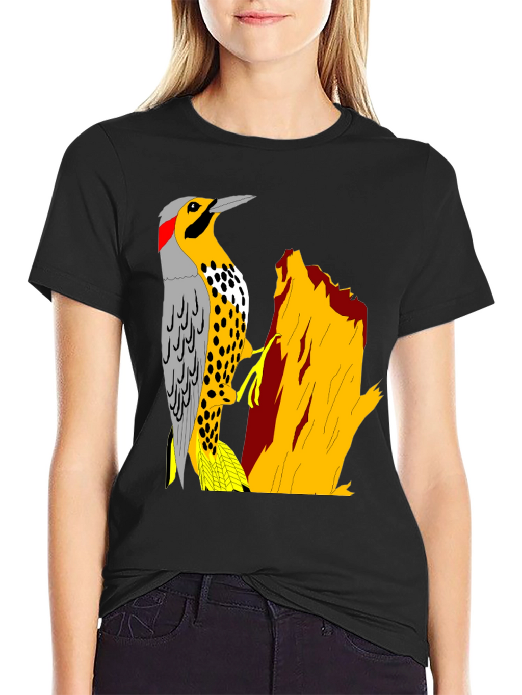 Woodpecker Graphic Tee - Nature Lovers Black T-Shirt