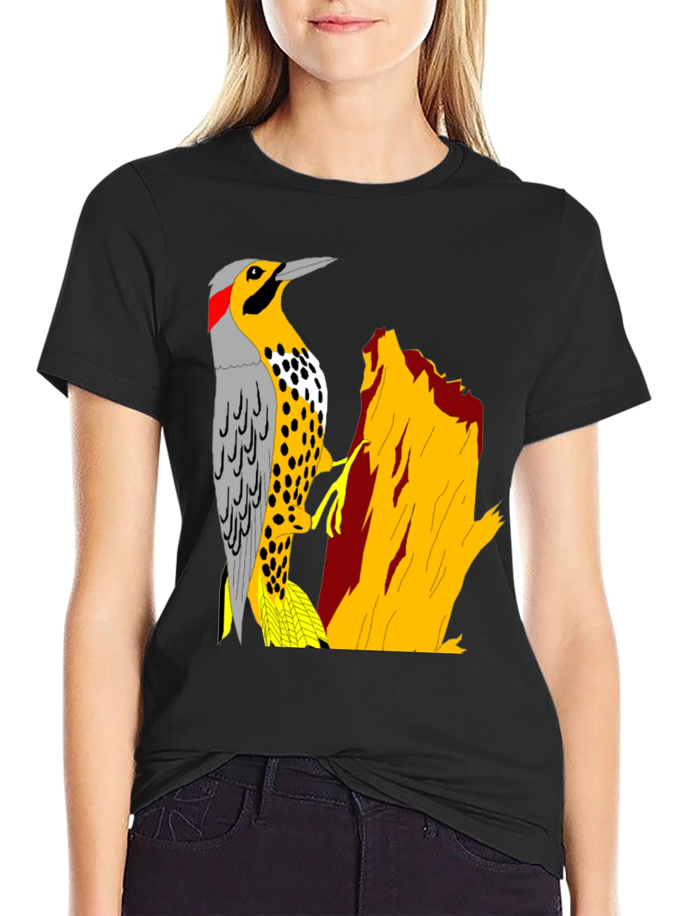 Woodpecker Graphic Tee - Nature Lovers Black T-Shirt