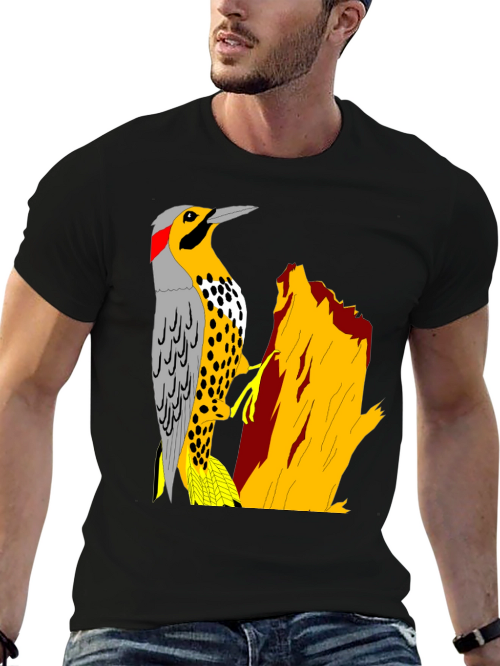 Woodpecker Graphic Tee - Nature Lovers Black T-Shirt