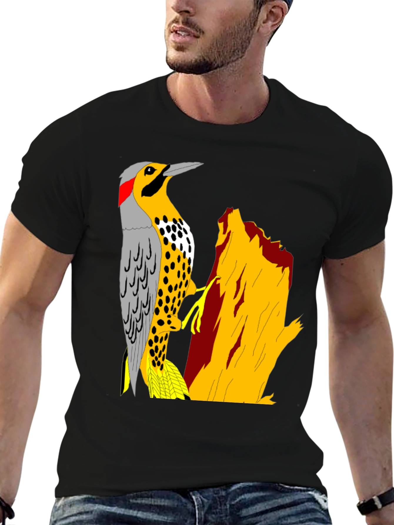 Woodpecker Graphic Tee - Nature Lovers Black T-Shirt