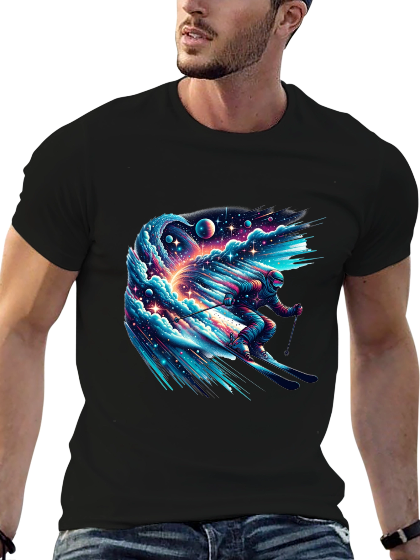 Space Skier Graphic Tee - Mens Black T-Shirt