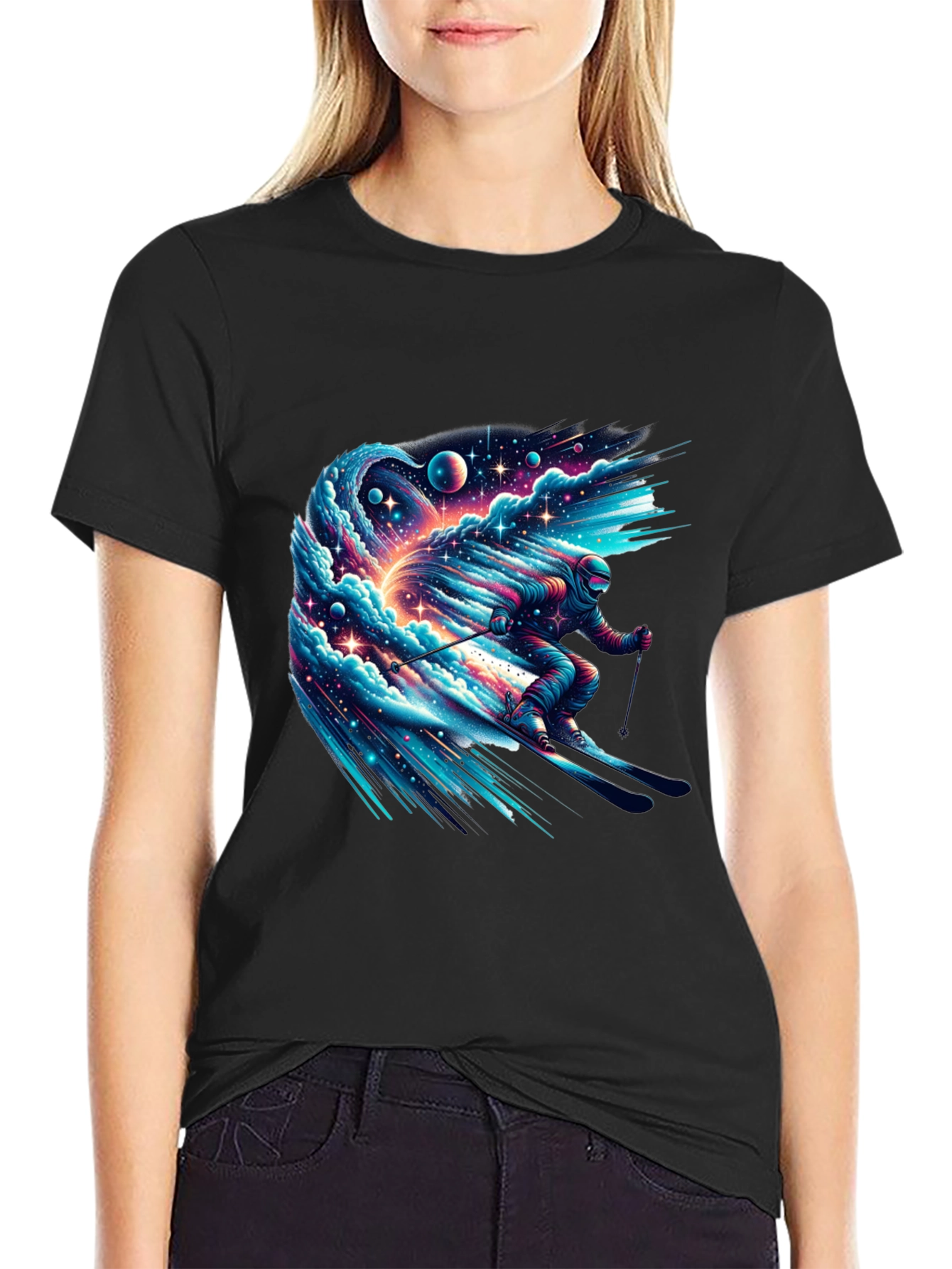 Space Skier Graphic Tee - Mens Black T-Shirt