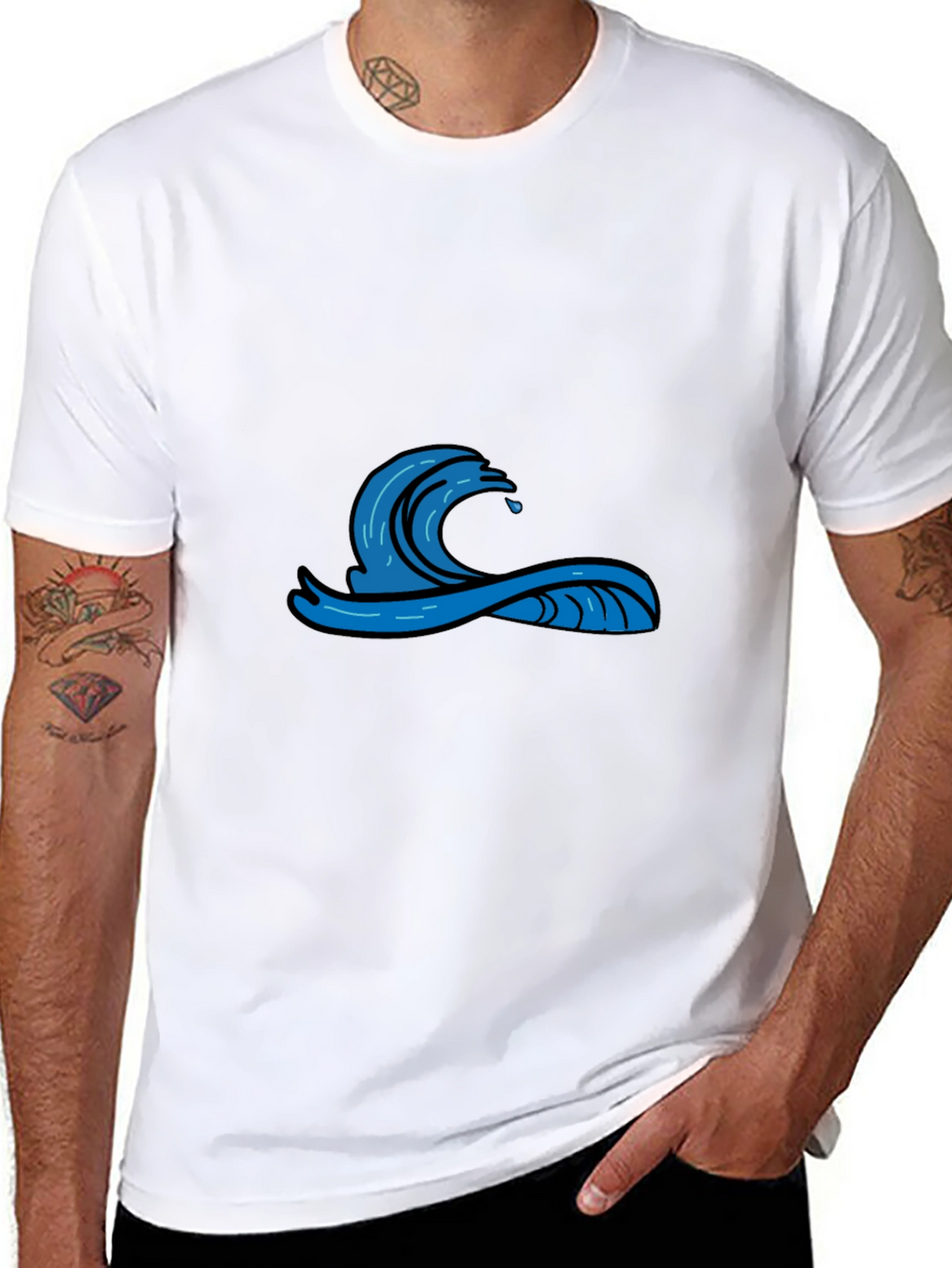 Mens Black Graphic Tee - Wave Design