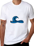 Mens Black Graphic Tee - Wave Design