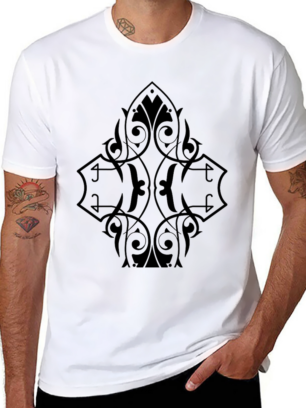 Mens Black Graphic Tee - Ornate Diamond Design