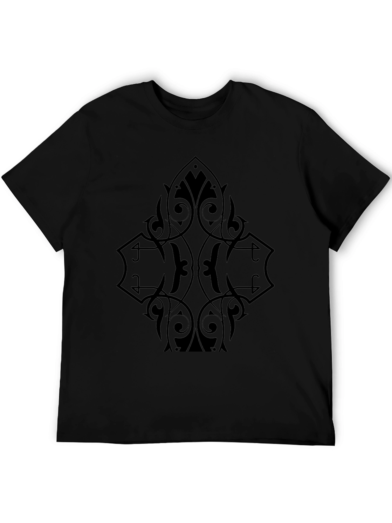 Mens Black Graphic Tee - Ornate Diamond Design