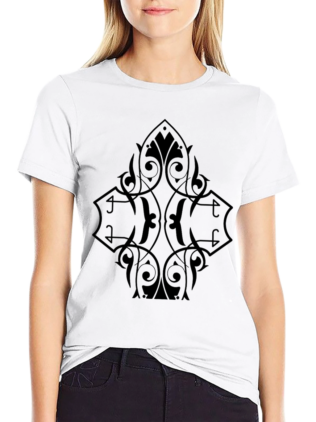Mens Black Graphic Tee - Ornate Diamond Design
