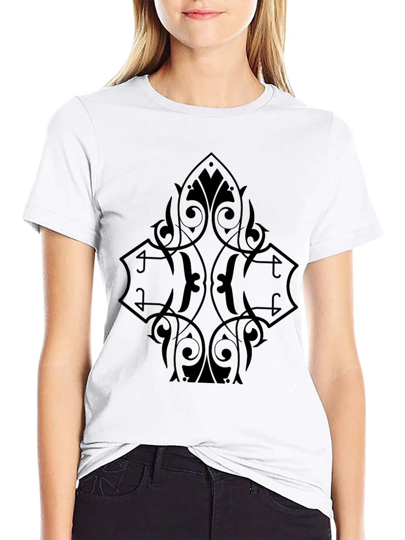 Mens Black Graphic Tee - Ornate Diamond Design