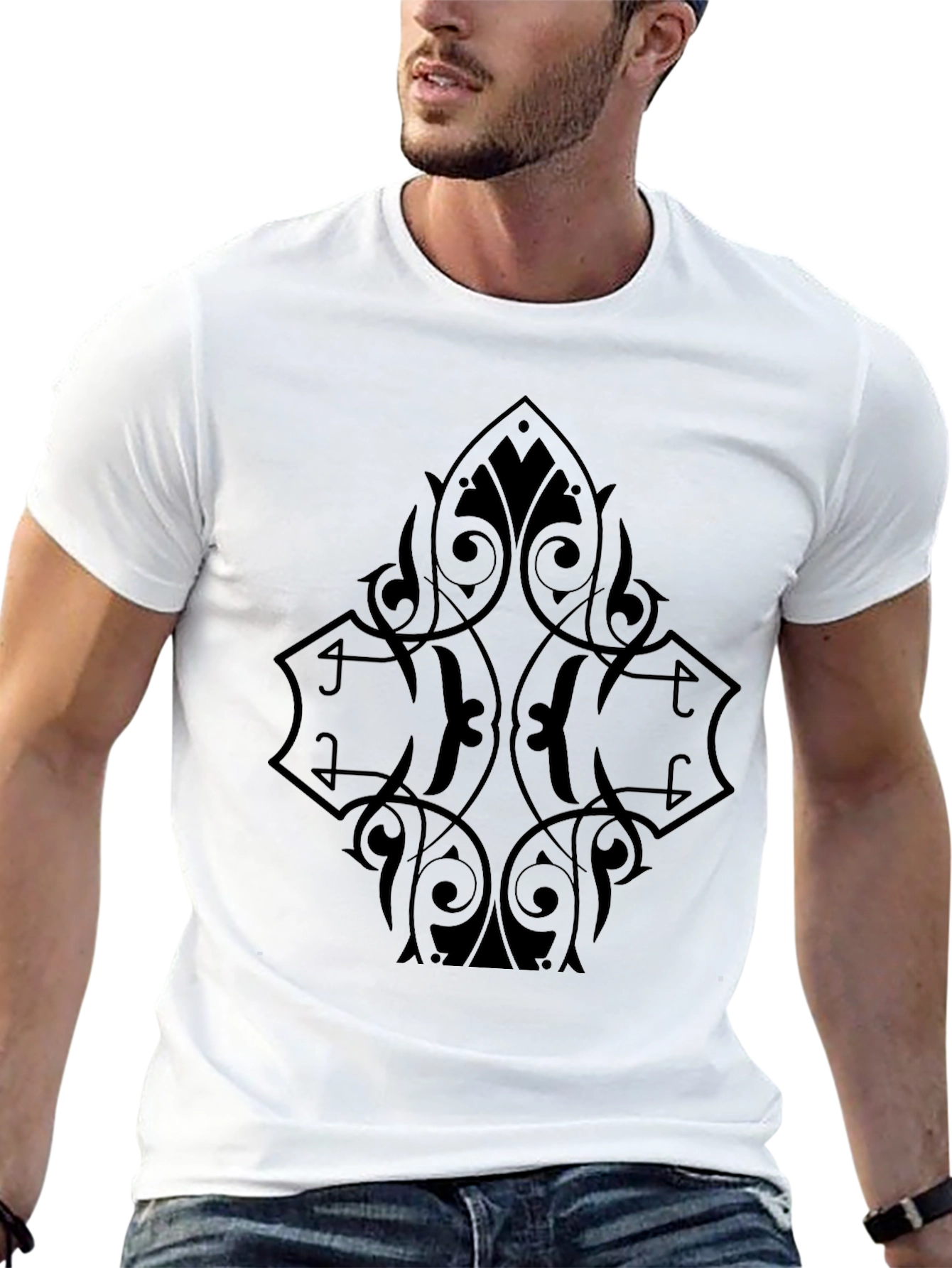 Mens Black Graphic Tee - Ornate Diamond Design