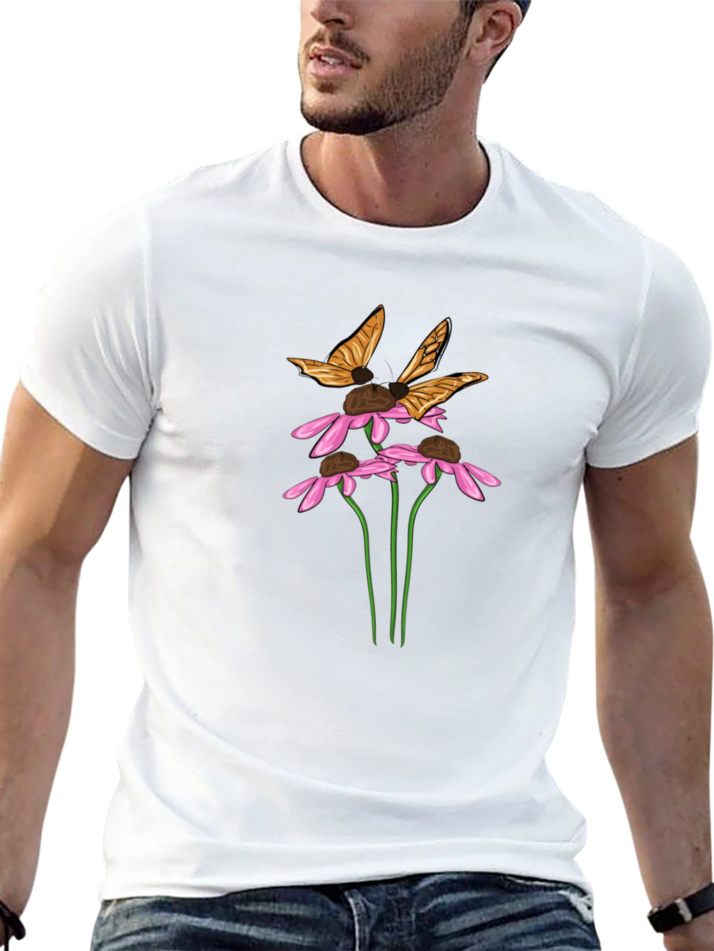Butterfly & Flower Graphic Black T-Shirt