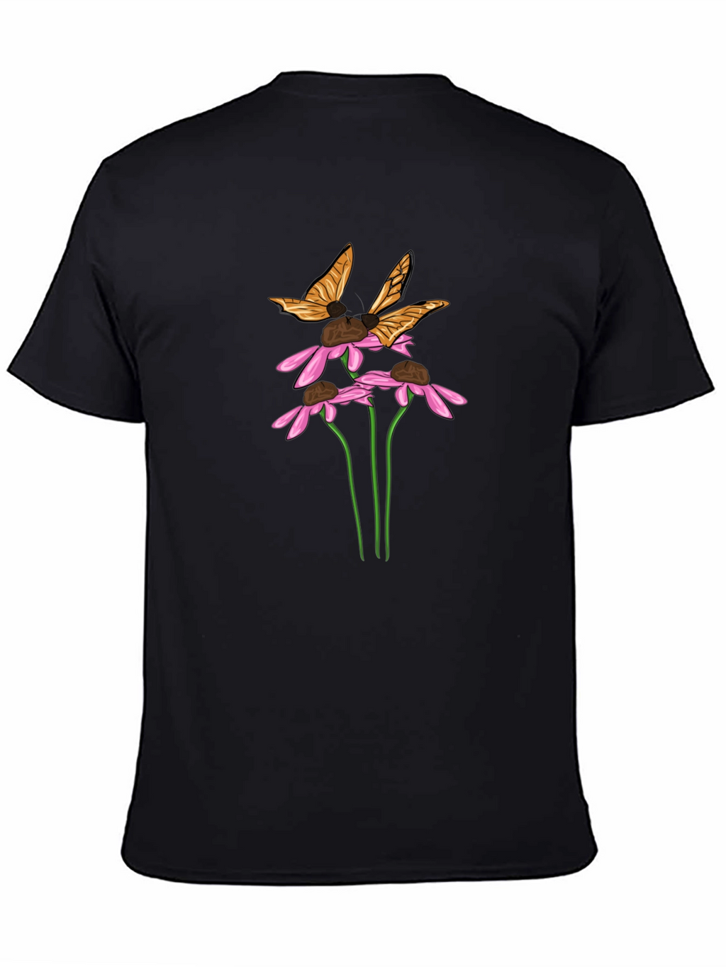 Butterfly & Flower Graphic Black T-Shirt