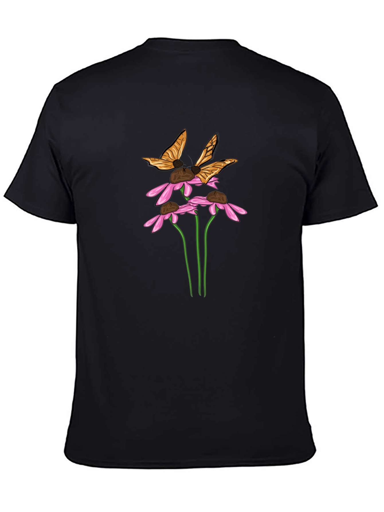 Butterfly & Flower Graphic Black T-Shirt