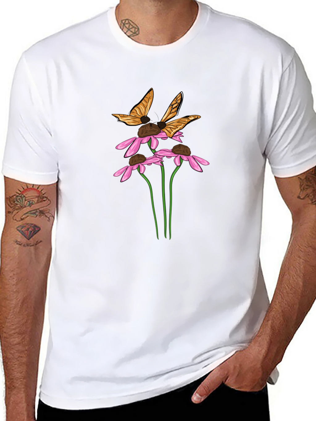 Butterfly & Flower Graphic Black T-Shirt