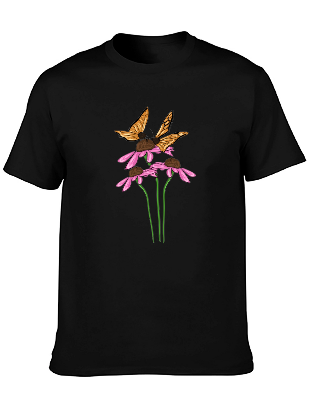 Butterfly & Flower Graphic Black T-Shirt