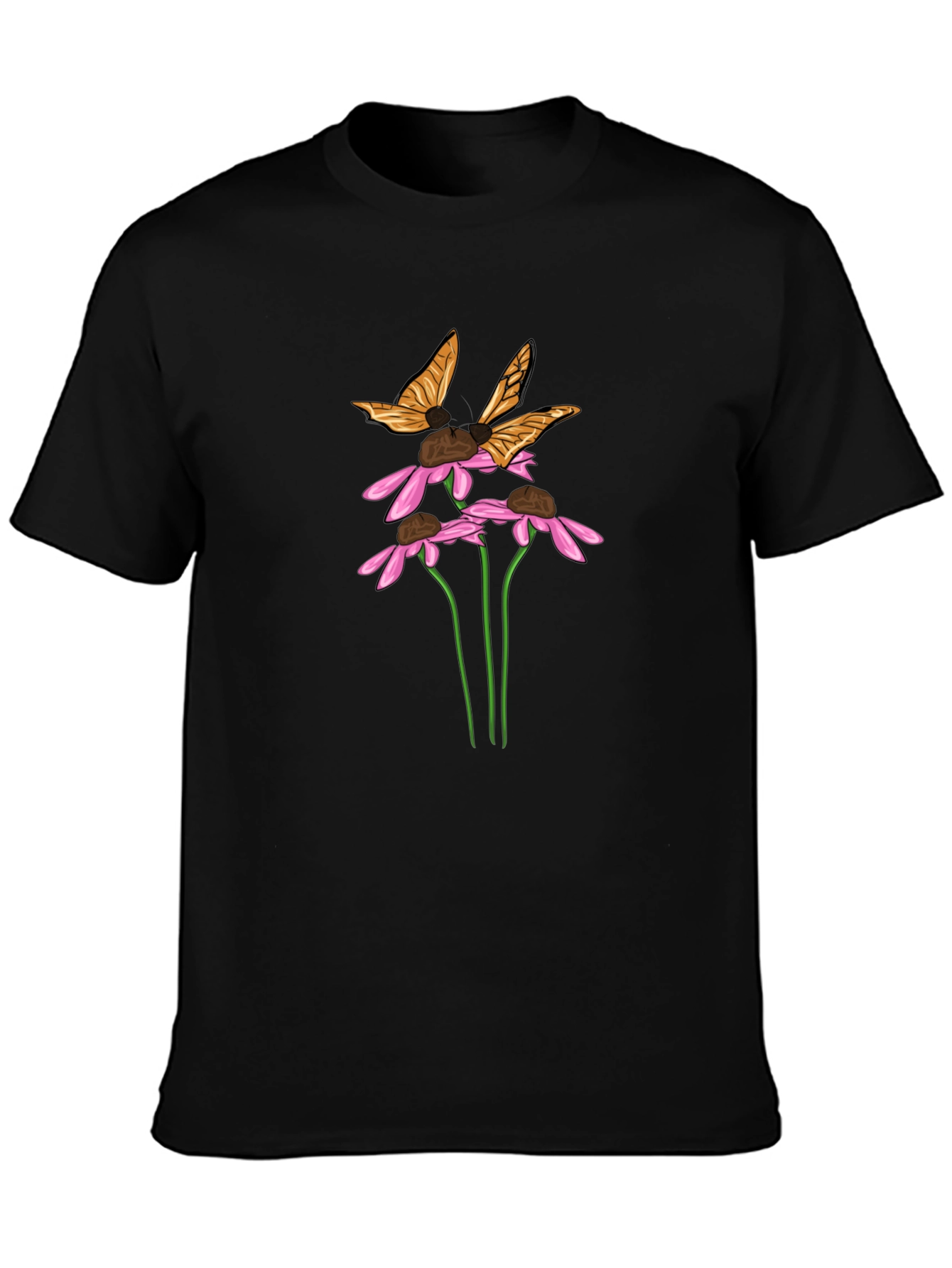 Butterfly & Flower Graphic Black T-Shirt