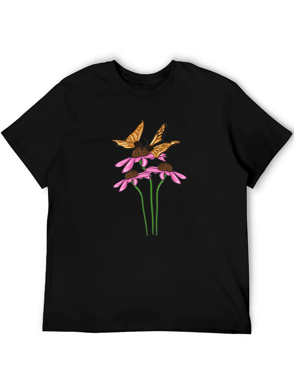 Butterfly & Flower Graphic Black T-Shirt