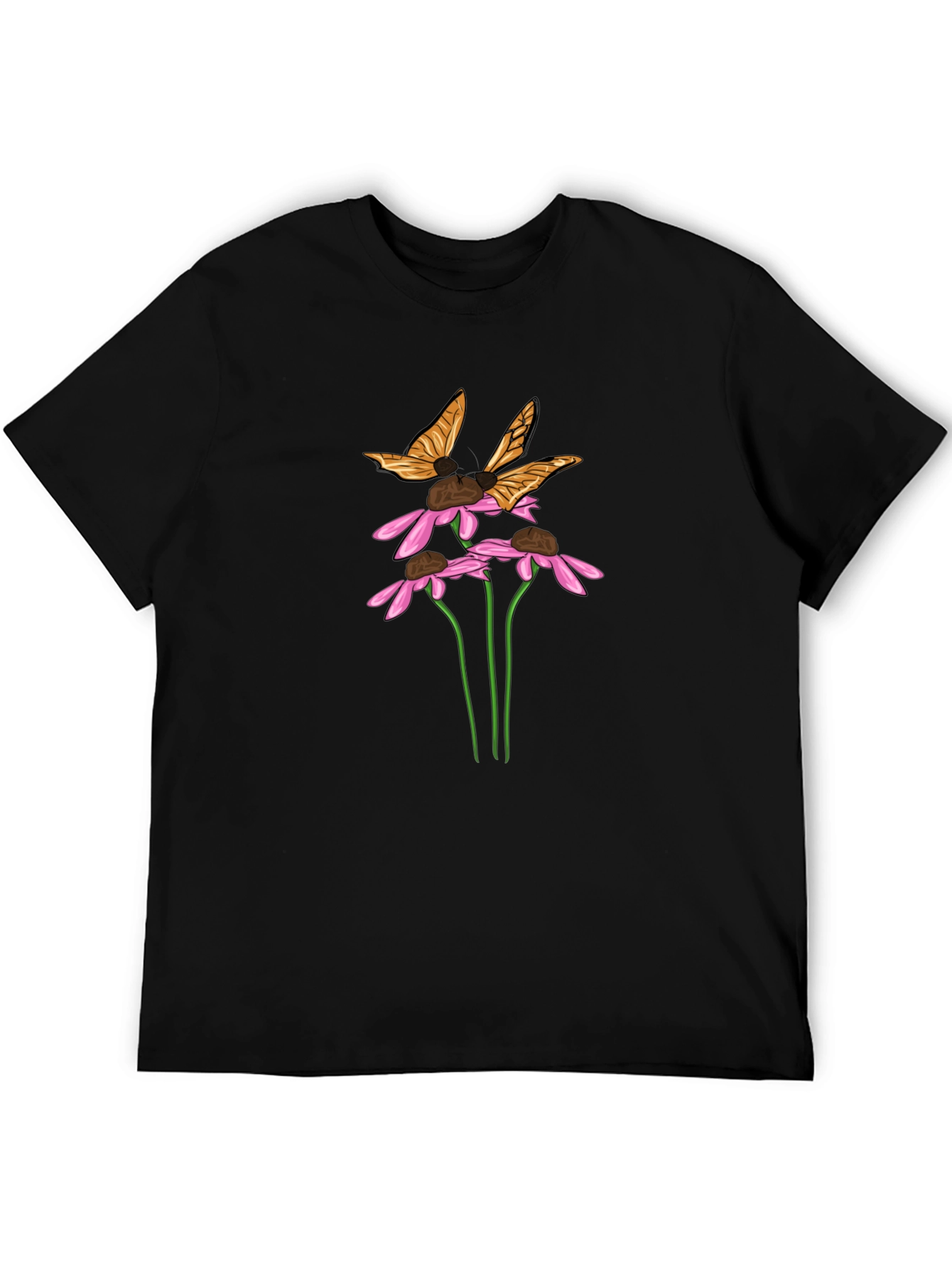 Butterfly & Flower Graphic Black T-Shirt
