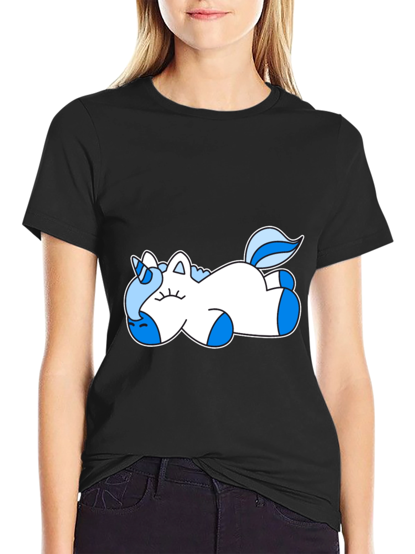 Sleeping Unicorn Graphic Tee - Black Cotton Shirt