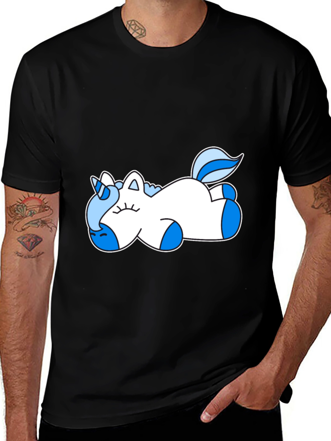 Sleeping Unicorn Graphic Tee - Black Cotton Shirt