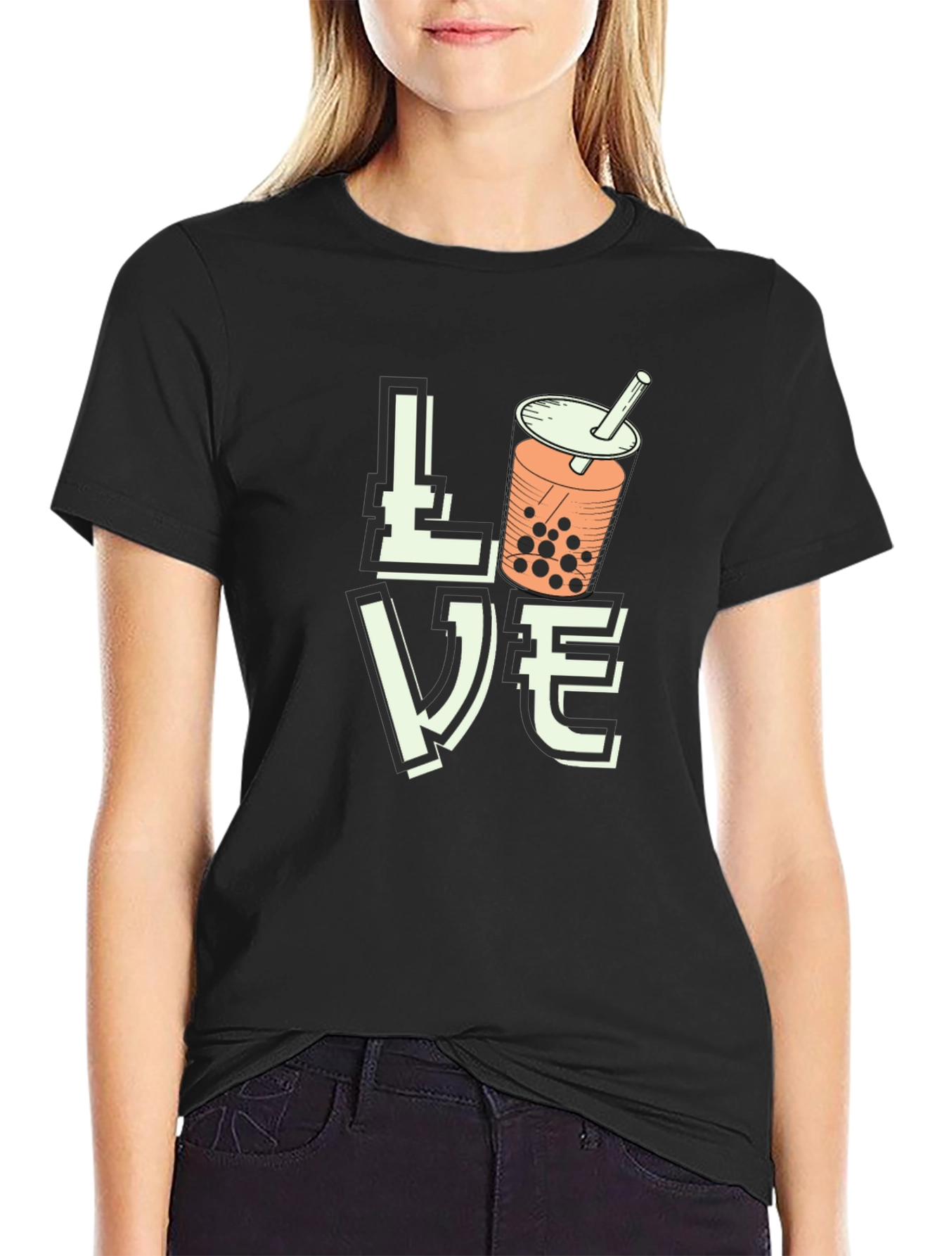 Love Bubble Tea Graphic T-Shirt - Black