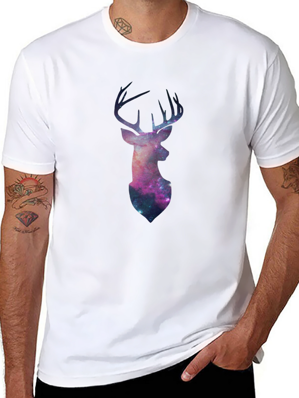 Galaxy Deer Graphic Tee - Black Casual T-Shirt