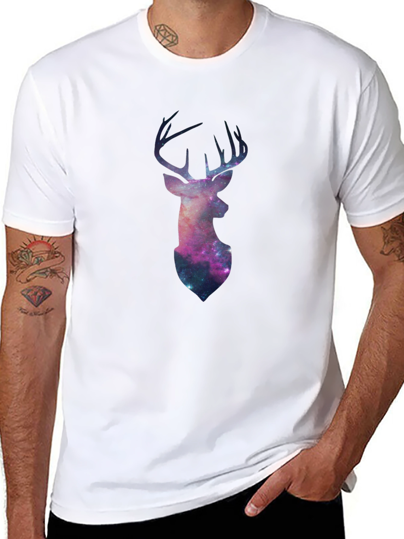 Galaxy Deer Graphic Tee - Black Casual T-Shirt