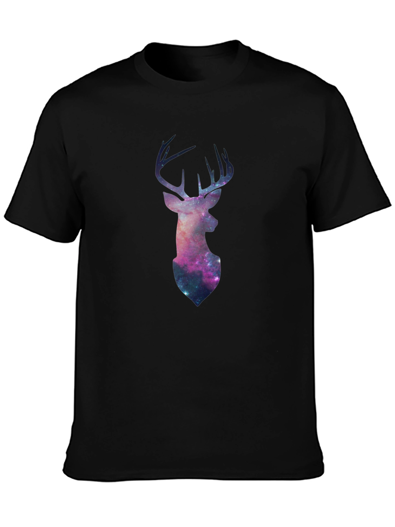 Galaxy Deer Graphic Tee - Black Casual T-Shirt