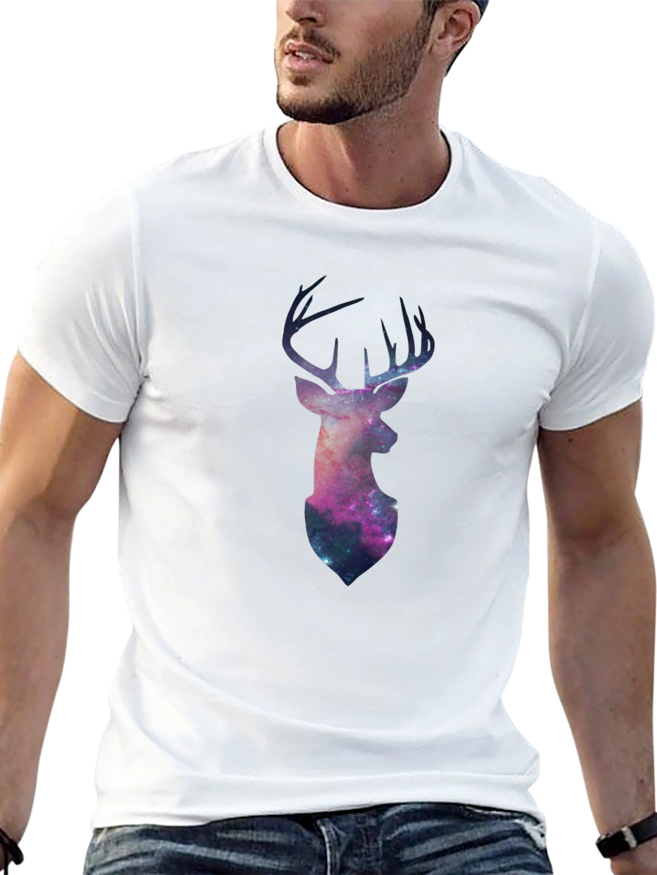 Galaxy Deer Graphic Tee - Black Casual T-Shirt