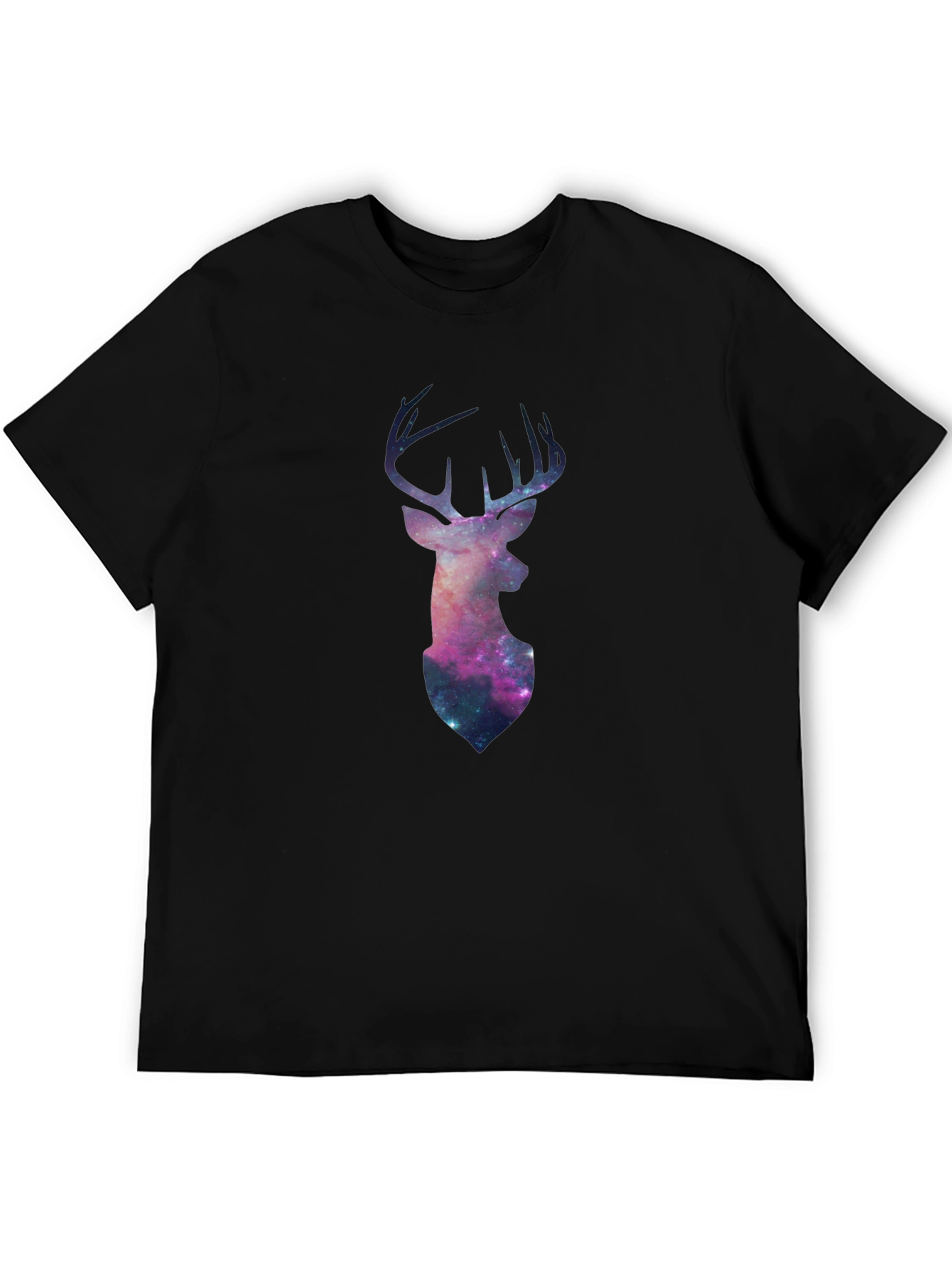 Galaxy Deer Graphic Tee - Black Casual T-Shirt