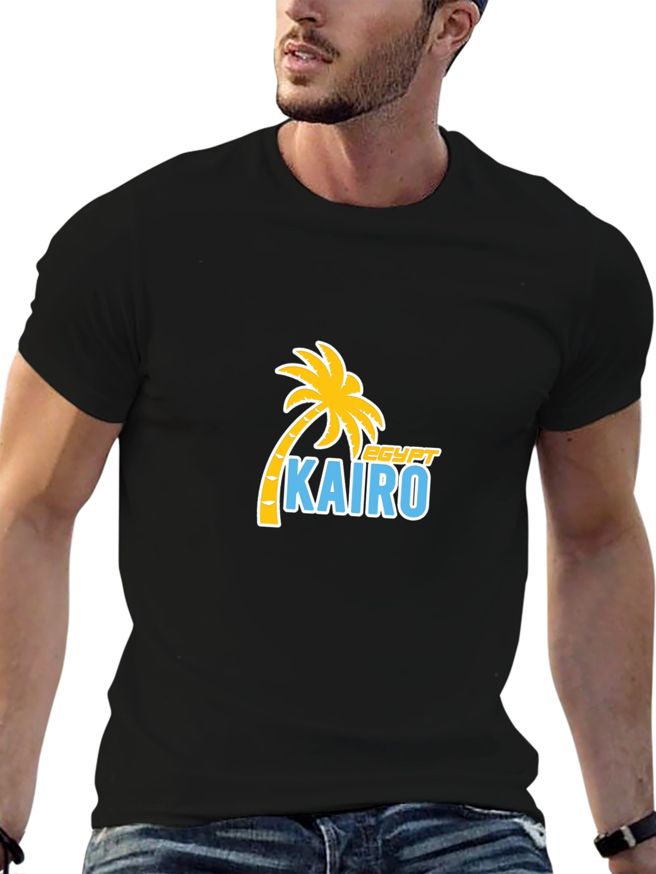 Cairo Egypt Palm Tree T-Shirt - Black Cotton Tee