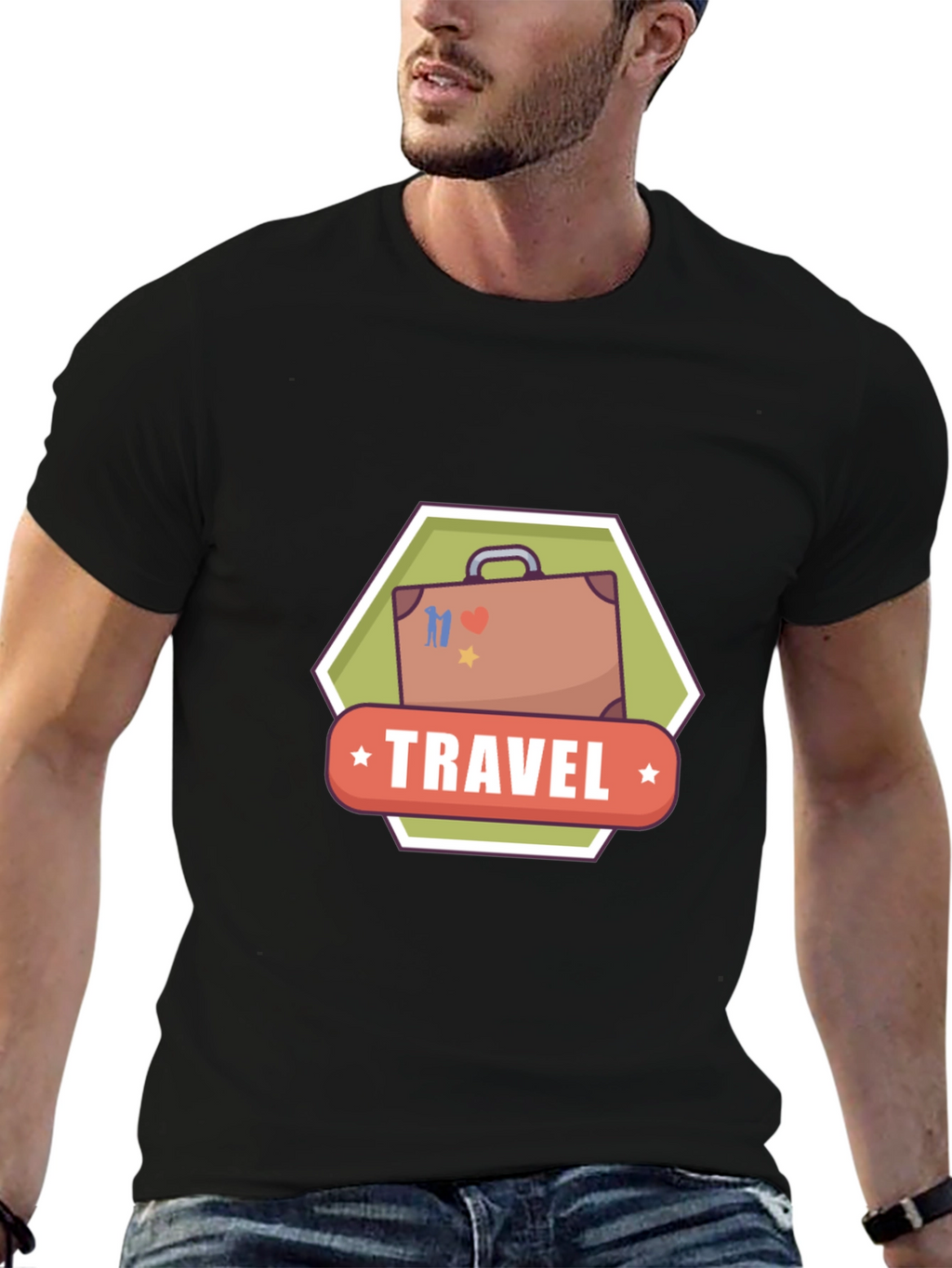 Travel Suitcase Graphic Black T-Shirt