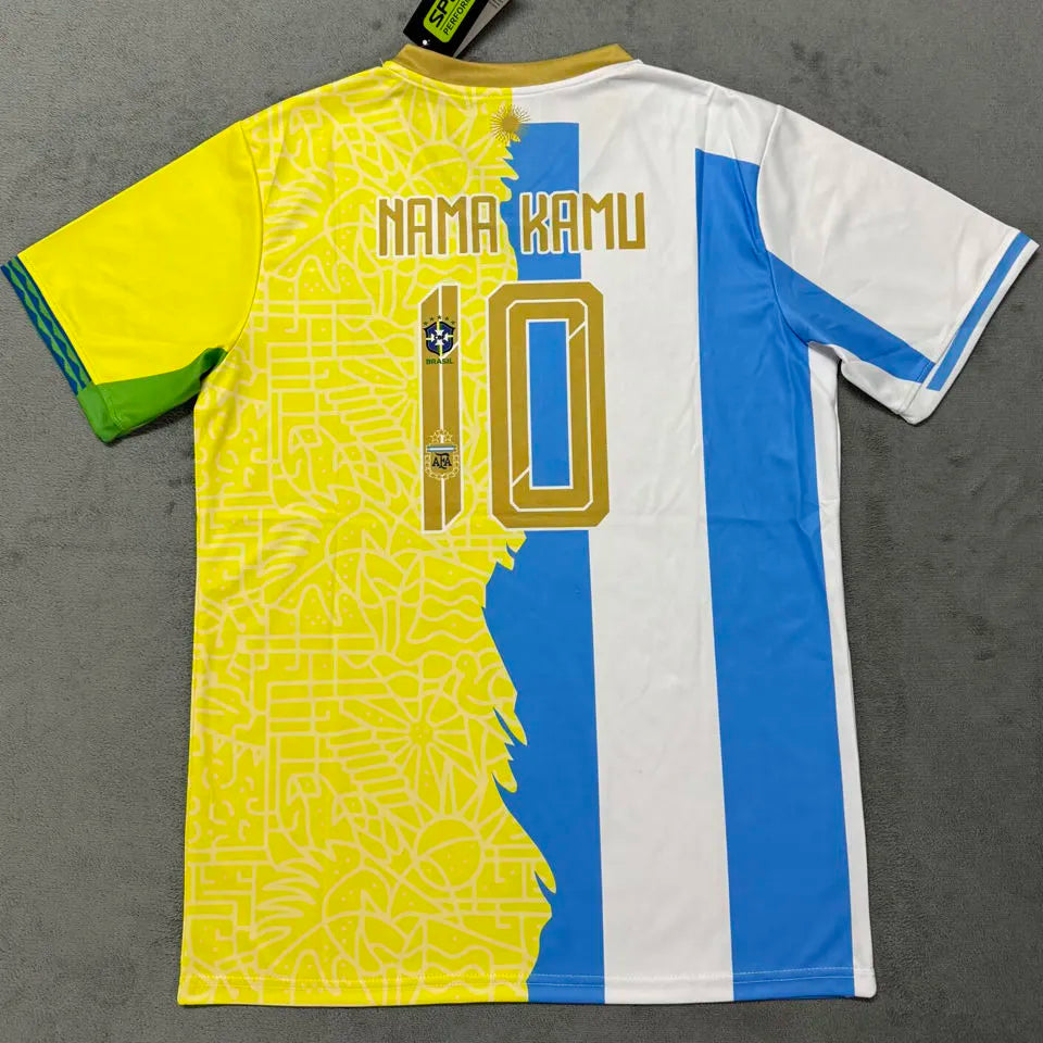 NAMA KAMU #10 Argentina x Brazil Special Edition Fans Soccer Jersey Detail 1