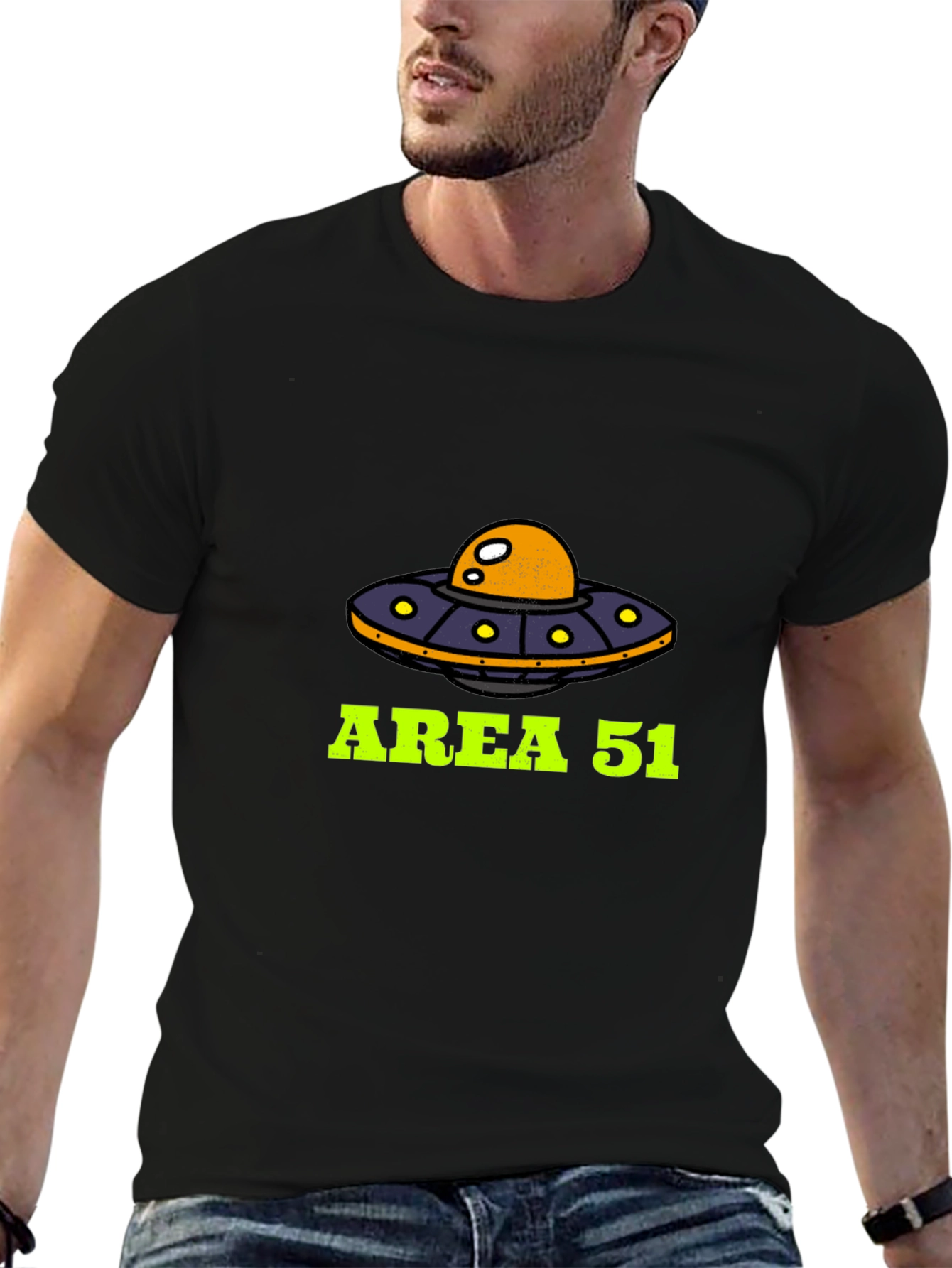 Area 51 UFO Graphic Tee - Black Cotton