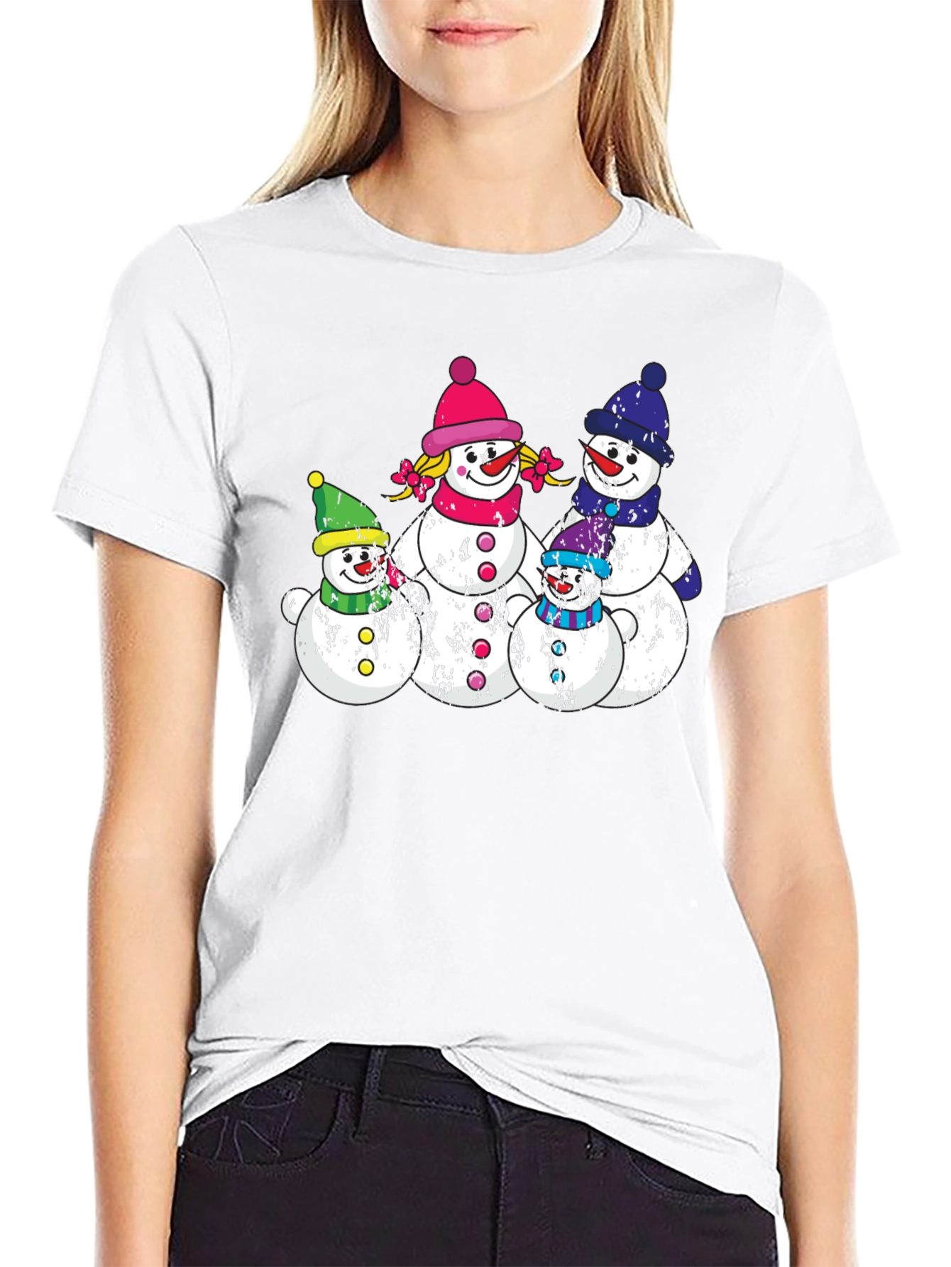 Snowman Family Black T-Shirt