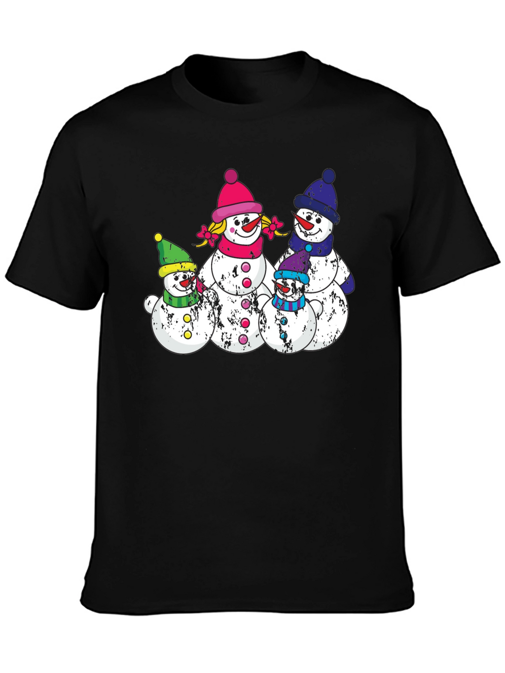 Snowman Family Black T-Shirt
