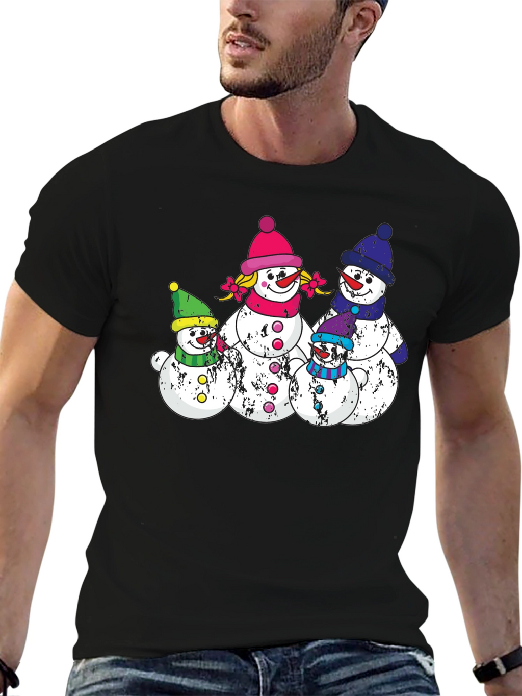 Snowman Family Black T-Shirt
