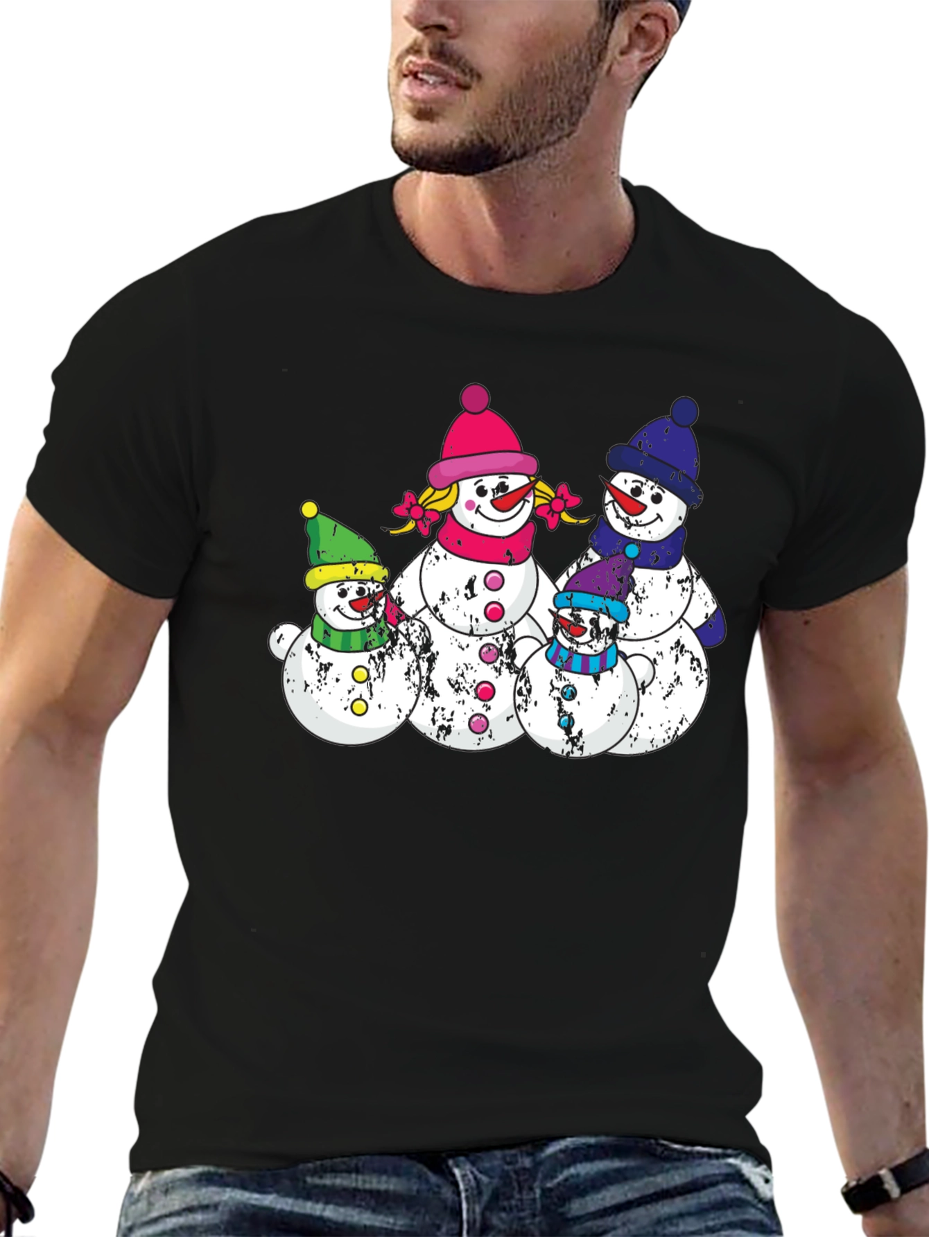 Snowman Family Black T-Shirt