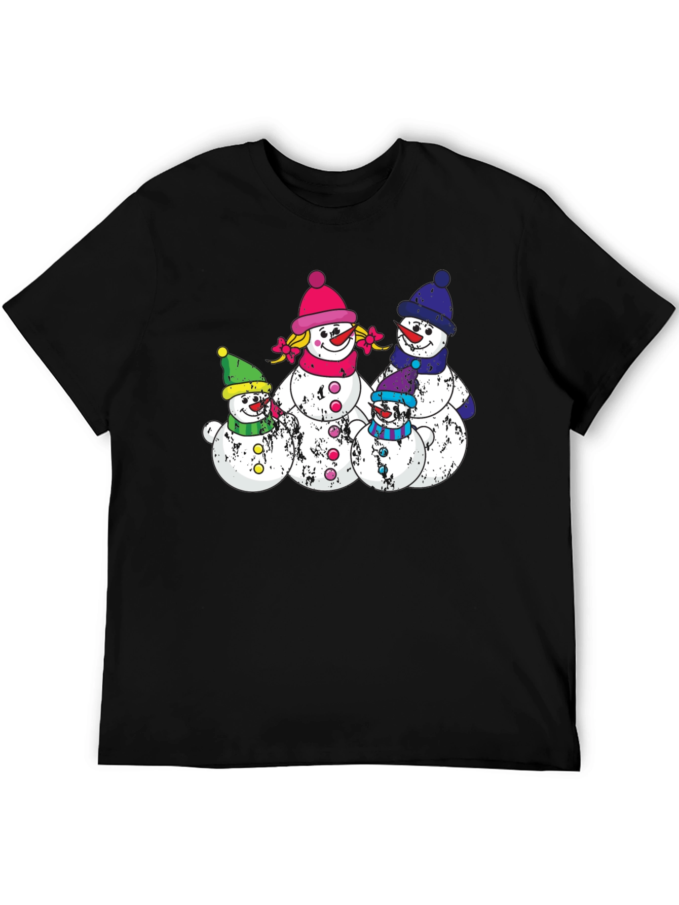 Snowman Family Black T-Shirt